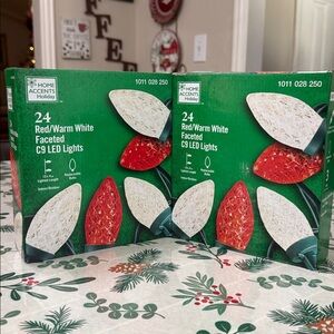 Home Accents "Set of 2 box" 24ct Red/Warm White Faceted C9 LED Christmas Lights
